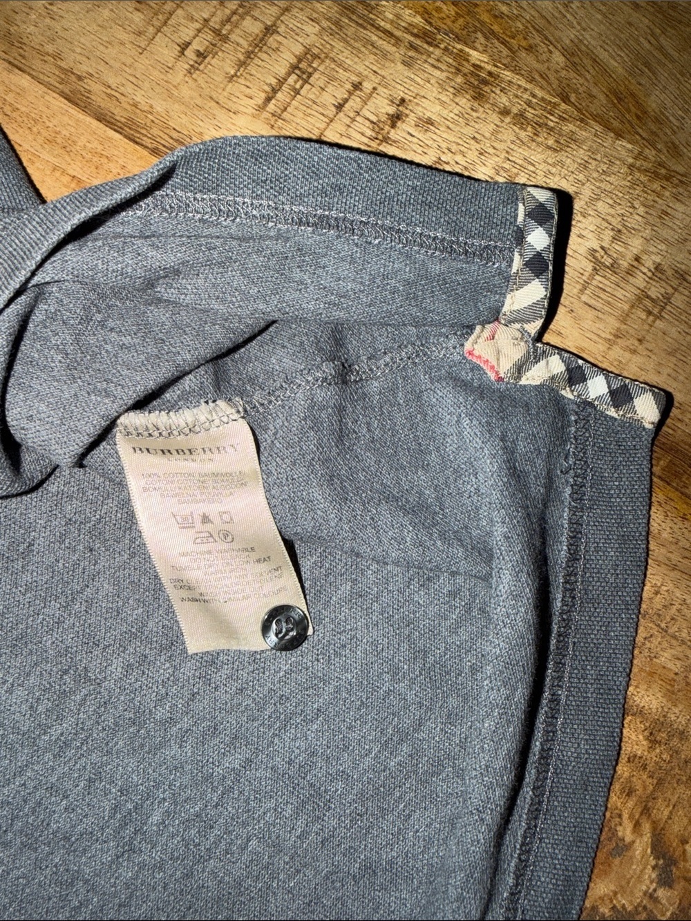 Burberry Men's Heather Blue Polo with Iconic Check Placket - Picture 5 of 5